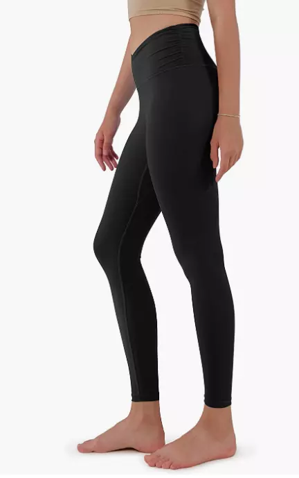 ODODOS Women's Cross Waist Yoga Leggings with Inner Pocket Black