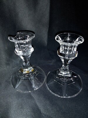 Pair of Vintage Candlesticks Clear Glass Taper Candle Holder Tablescape 4 chiped