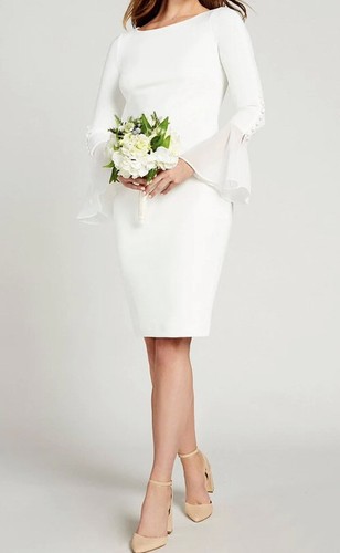 CALVIN KLEIN CHIFFON BELL SLEEVE SHEATH DRESS, WHITE/CREAM , SIZE 10P NWT - Picture 10 of 12