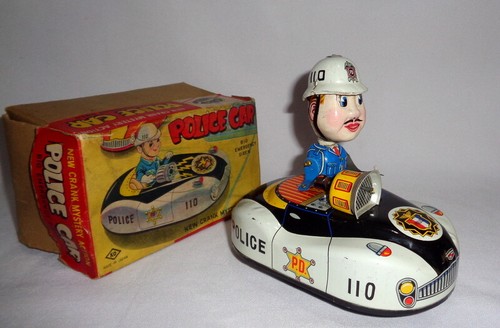 YOSHIYA KO POLICE MYSTERY ACTION WIND-UP TIN LITHO VINTAGE TOY JAPAN BOX 1960's - Picture 1 of 12