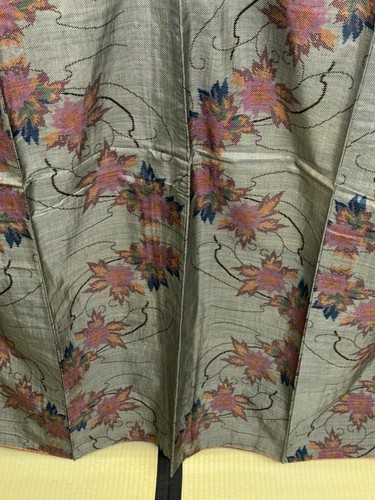 Japanese Vintage Kimono Pure Silk Grey Expensive Tsumugi Dirt Height 61.81in - Picture 9 of 23