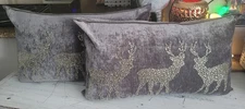 Magaschoni Pillow Lot 2 Rhinestone Reindeer Christmas Down Feather 14x24 Velvet 