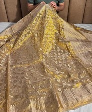 Luxury Banarasi Tissue Silk Saree Golden Zari Floral Woven Bridal Wedding Sari
