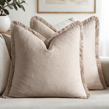 Decorative Throw Pillow Covers Neutral Linen Fringe Throw Pillows Set of 2 Natur
