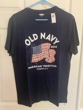NWT Old Navy T-Shirt: Navy Cotton, US Flag Print, Crewneck, Short Sleeves, M