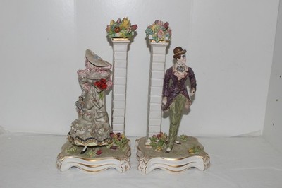 VINTAGE PRIMAVERA ARDALT PORCELAIN MAN&WOMAN FIGURINES-CAPODIMONTE FLOWERS-ITALY
