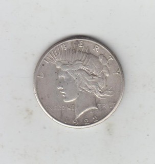 USA 1922S Silver (.900) Peace Dollar GF/F Tiny Spots