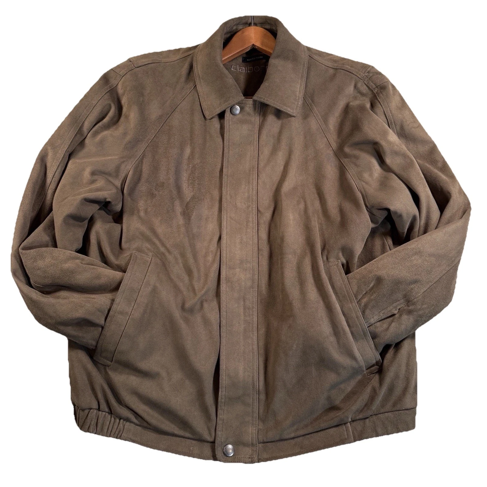 Claiborne Sueded Finish Jacket Mens L Brown Zip Insulated Coat Lined