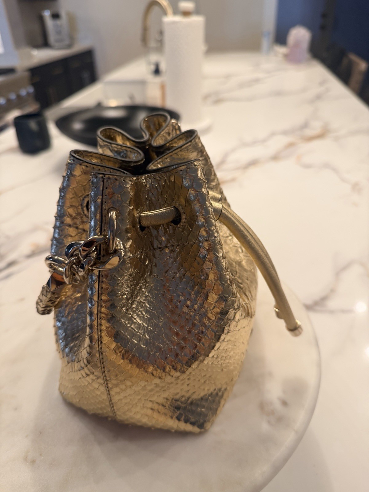 Jimmy Choo Micro Bon Bon Mini Handbag Gold Python Leather BNEW without tags — image 5