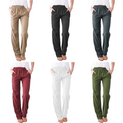 Neu Sommer Frauen Leinenhose Baggy Leisurehose Stoffhose Komfort Gr.S-3XL