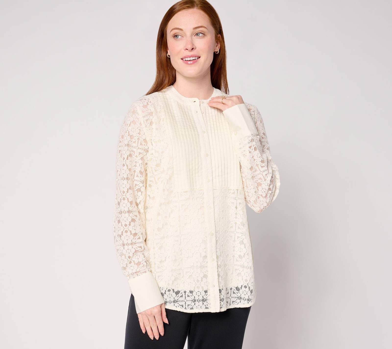 SUNNYLiFE Women's Top Sz L Button Front Lace Shirt Knit Tank White A667168