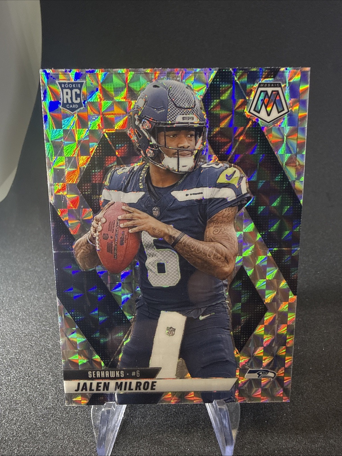 2025 Mosaic Jalen Milroe (RC) Silver Mosaic Prizm #322 Seattle Seahawks!