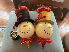 Grasslands Road Two Large Snowmen Head Christmas Ornaments/Tree Toppers - NWT