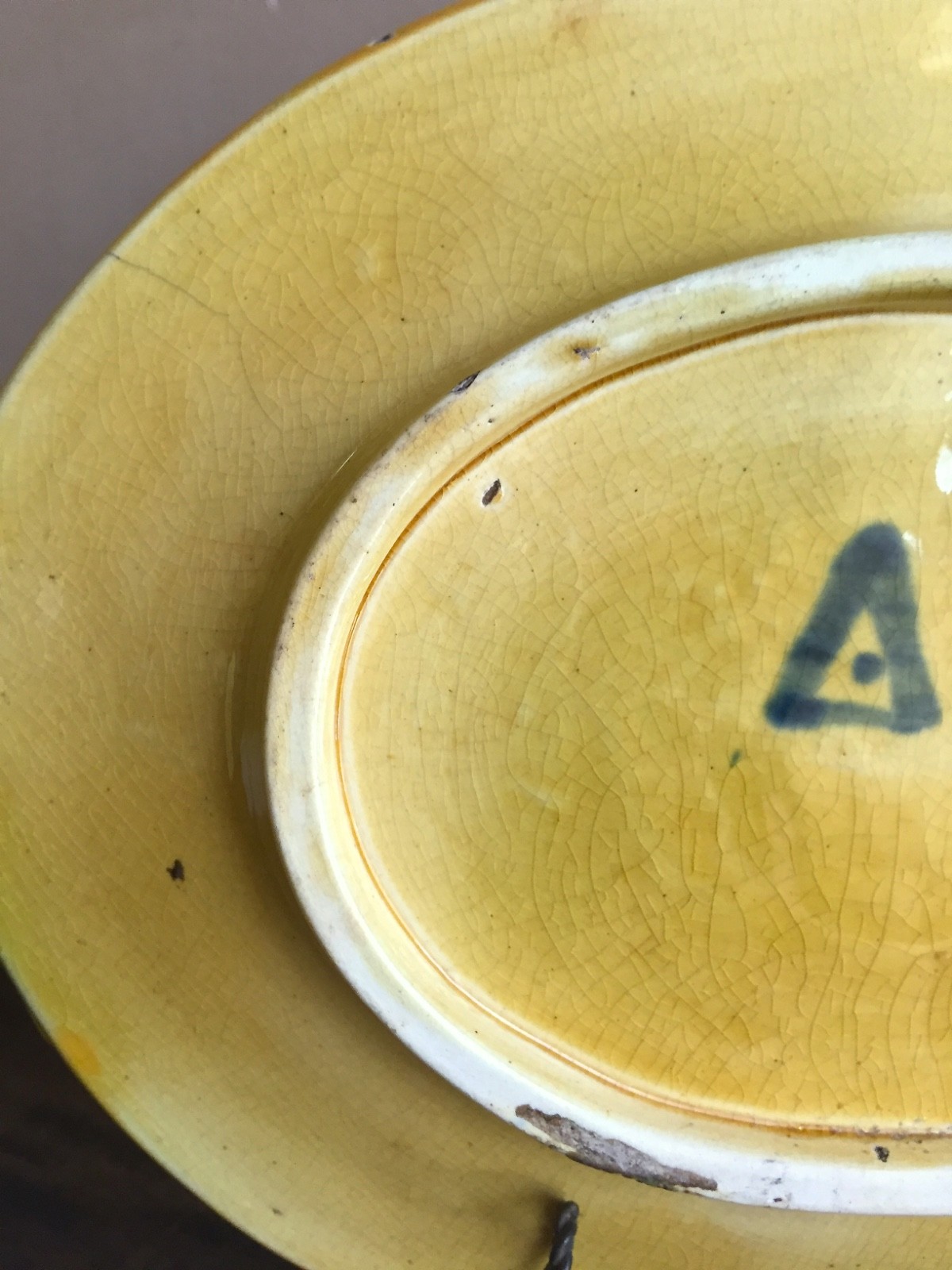 Antique Majolica Oval Dish of Wild Roses or Dogwood Flowers on Cobalt Blue