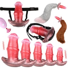 Wireless Control Vibrating Strapon Anal Butt Plug Fantasy Tail Wearable Sex Toys