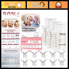 Flange Sizing Kit with 10 Silicone Inserts 13-21mm, Breastmilk Storage Bags Ni