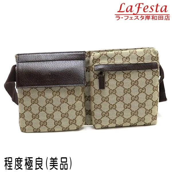 Gucci pochette taille sac corps GG toile cuir marron clair marron foncé occasion SA