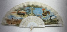 Vintage Fan Portugal White Lace Decorative Travel Hand Fan Souvenir Cristo Rei