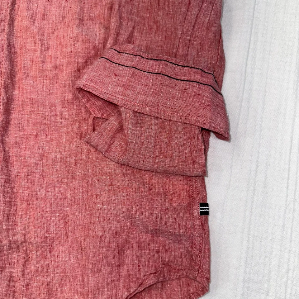 Camisa de Vestir Nautica Roja Lino Abotonada Informal Preppy Negocios Bordado Logo Foto 2 de 4