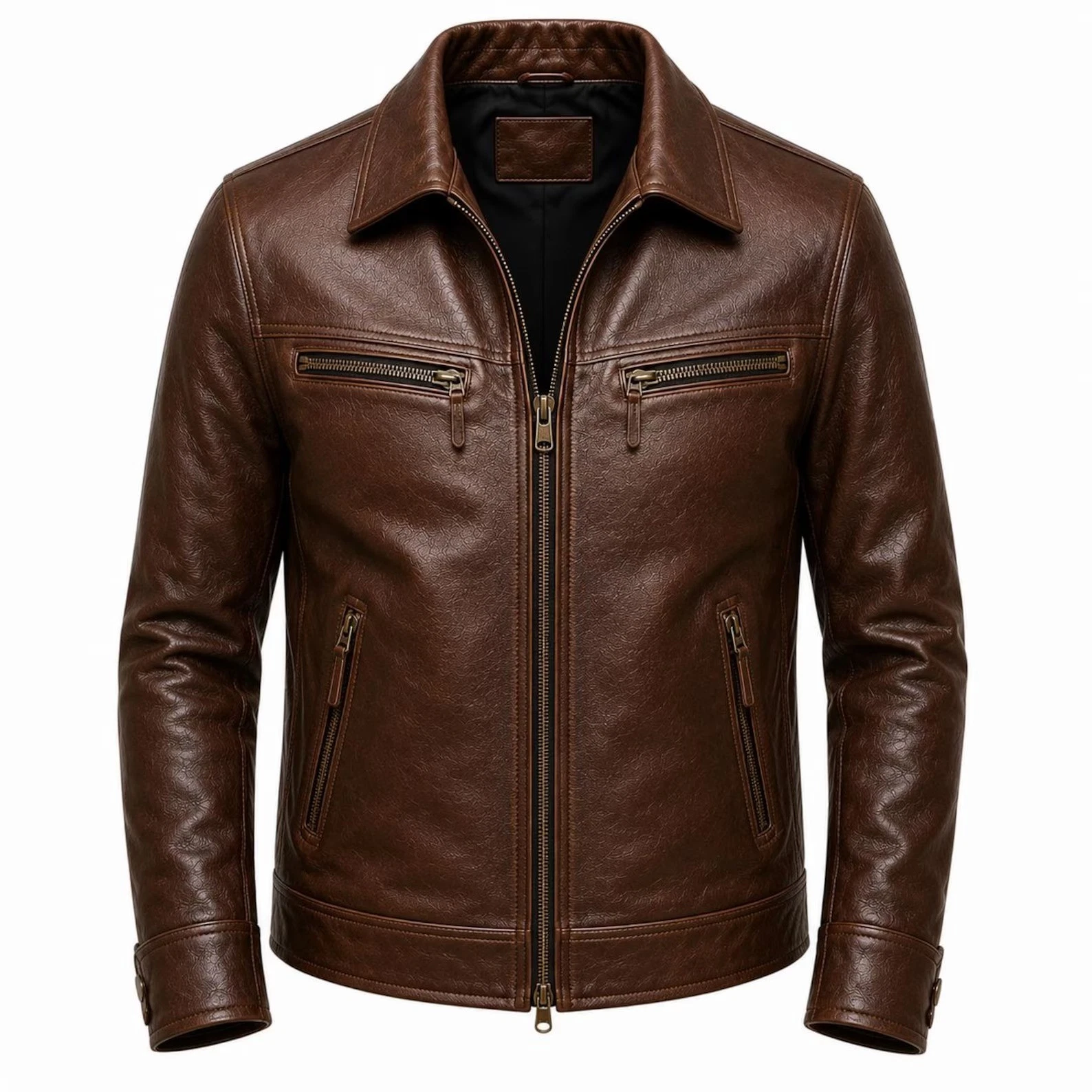 Men's Brown Genuine Leather Jacket - Vintage Style, Moto Rider Coat - product detail image 1