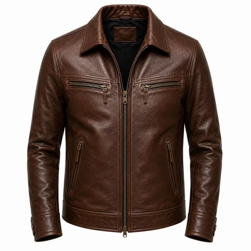 Men's Brown Genuine Leather Jacket - Vintage Style, Moto Rider Coat video thumbnail