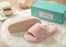 Ankis Womens Fuzzy Slippers Memory Foam Cross Band Cozy House Slippers Plush...