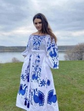 Vyshyvanka Ukrainian Embroidered Dress Peacocks