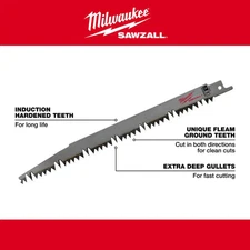 Milwaukee SAWZALL Reciprocating Saw Blades Bimetal 9 Inch 5 TPI Pruning 5 Pack