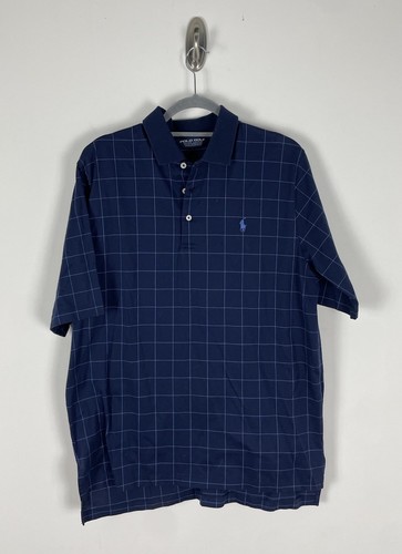 Ralph Lauren Polo Golf Shirt Size Large Navy Blue Plaid Short Sleeve Cotton