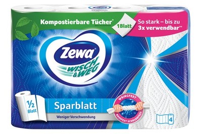 Zewa Wisch & Weg Küchenrolle Sparblatt Nassfest 4 x 74 Tücher  12er pack
