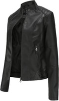 Damen Bomberjacke Bikerjacke Kunstleder Mit Taschen Schwarz M
