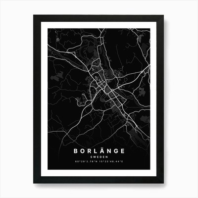Borlänge Sweden Black Map 1 Art Pri Framed Wall Art Poster Canvas Print Picture