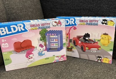 Lot Of 2 - BLDR Hello Kitty Vending Machine 120pcs & BLDR Badtz-Maru Car 145 pcs