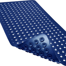 Alfombra Bano Antideslizante 35x16 Azul Con Ventosas Agujeros Seguridad Lavable