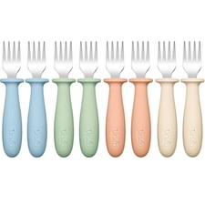 DRKIO 8 Pieces Toddler Forks Set - Baby with Silicone Handle Blue