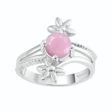 1,00 ctw runder natürlicher rosa Opal Solitär Blume Ring 14k Weißgold plattiert 925