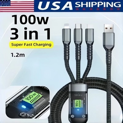 NEW 3-in-1 USB Fast Charging USB To Type-C Micro Fast Charger Cable For iPhone