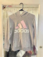 Adidas Light Grey Fleece Hoodie Regular Womens Size XL 16 Pink Logo
