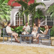 4 Seater Garden Furniture Set, Wooden Garden Sofa Set with Curved Seat, Grey