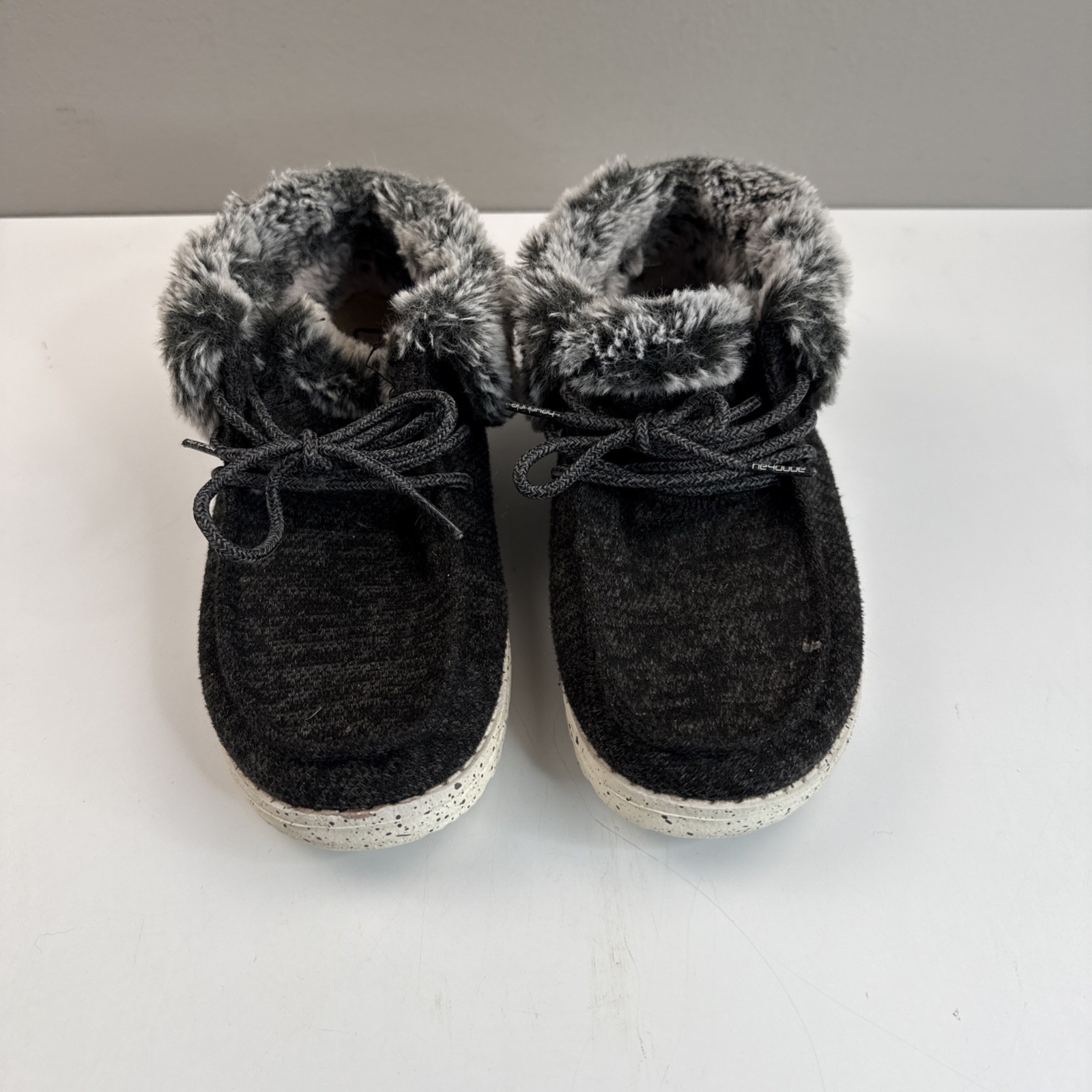 APL HEY DUDE BRITT scarpe donna casual comode taglia 6 nere foderate in pelliccia sintetica