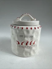 10 Strawberry Street Home Sweet Gnome Christmas Cookie Jar Canister Red White