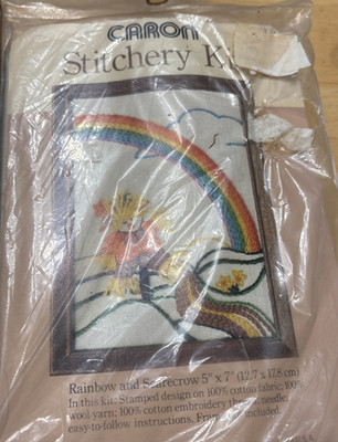 NOS Rainbow & Scarecrow Caron 1981 Stitchery Kit  5 X 7 inches  Retro Fall