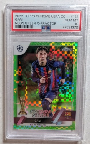 Gavi 2022-23 Topps Chrome UCC Neon Green Xfractor /399, PSA 10