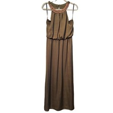 Jodi Kristopher Brown Maxi Dress With Beaded Neckline - Size L
