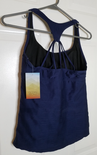 2 Piece Modest Tankini Ocean+Coast Solid Ribbed Dark Blue Swimsuit Sz Small NWT - Picture 6 of 20