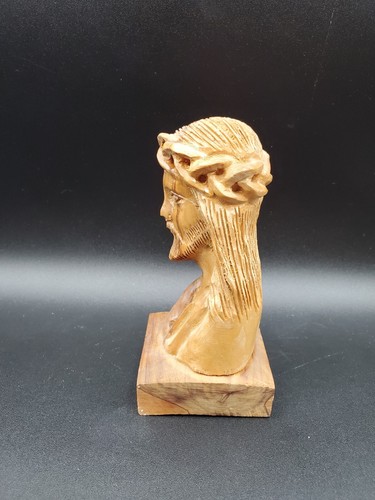 Statua busto Gesù in legno intagliato a mano figura corona di spina Cristo cristiano 5" - Foto 5 di 6