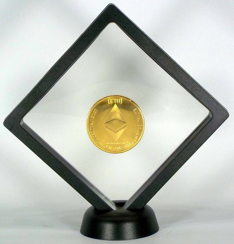 ✅ ETHEREUM COIN GOLD FLOATING COIN DISPLAY - COLLECTOR COMMEMORATIVE ROUND - Picture 2 of 2
