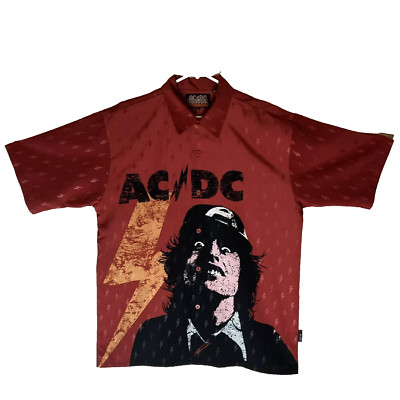 2004 AC/DC Dragonfly Button Up Hawaiian Shirt Hard Rock Band Angus Young Red XL