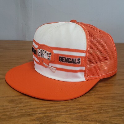 RARE 70s CINCINNATI BENGALS AJD ''The Professional'' Trucker Hat Mesh Stripes L