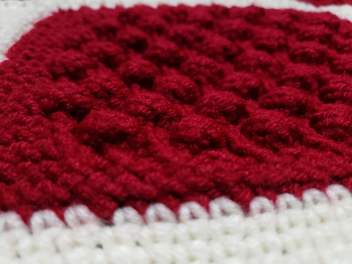 Vtg Quilt Crochet Blanket Granny Square Afghan Throw Red White 55